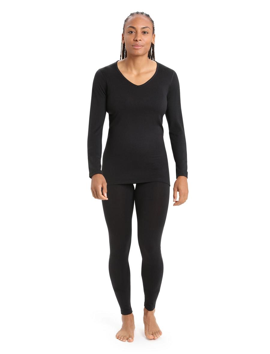 Black Icebreaker Merino 200 Oasis Long Sleeve V Neck Thermal Top Women's Base Layers | AU 1853RVDW